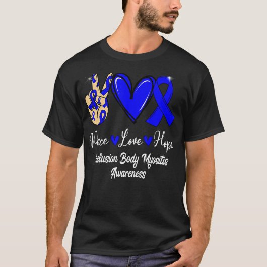 T-shirt Corps d'inclusion Myositis IBM Peace Love Hope Blu (Devant)