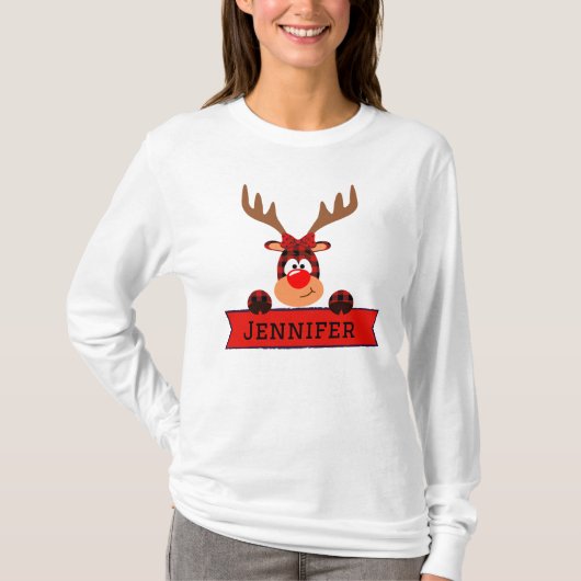 T-shirt Correspondance familiale Buffalo Plaid Reindee (Devant)