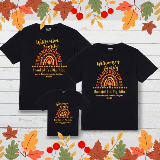 T-shirt Correspondance famille Thanksgiving Rainbow Names 