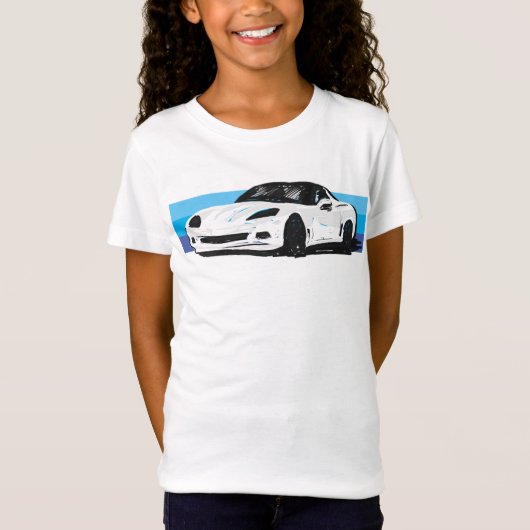 T-Shirt Corvette blanche C6 avec bandes bleues (Devant)