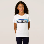 T-Shirt Corvette blanche C7 avec bandes bleues (Devant entier)