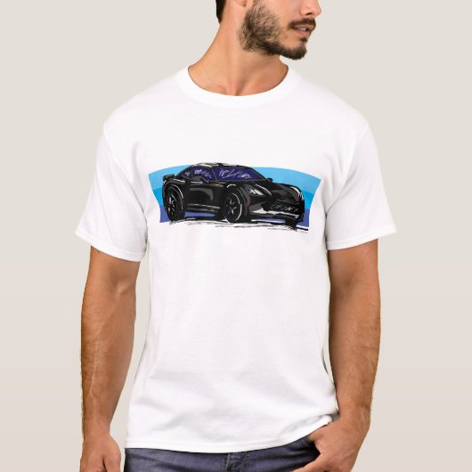 T-shirt Corvette C7 Black Sportscar avec Bleu Stripe (Devant)