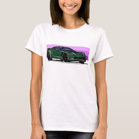 T-shirt Corvette C7 Green Sportscar avec Bleu Stripe (Devant)