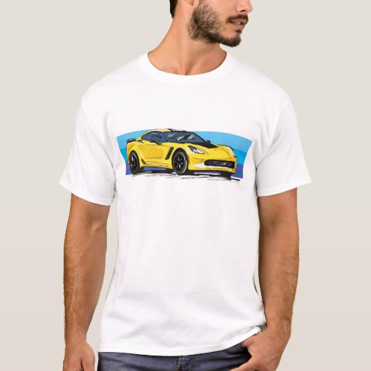 T-shirt Corvette C7 Sportscar Jaune avec Bleu Stripe (Devant)
