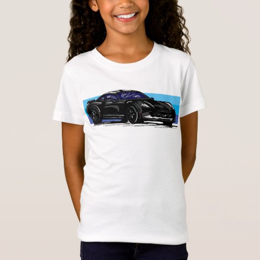 T-Shirt Corvette noire C7 avec bandes bleues (Devant)