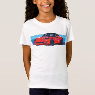 T-Shirt Corvette rouge C6 avec bandes bleues