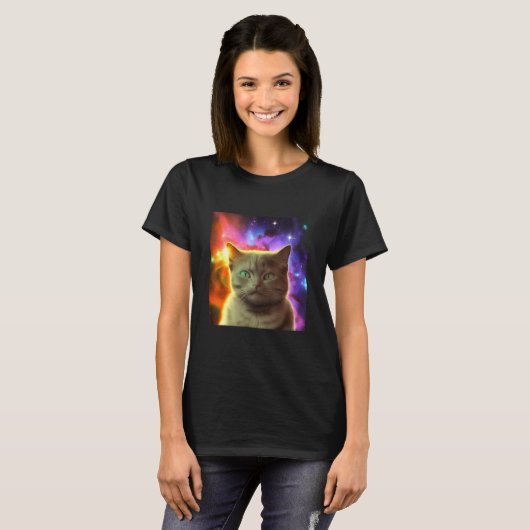 T-shirt Cosmic Cat Cat Kitten in Outer Space Design (Devant entier)