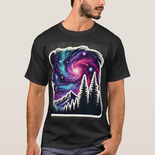 T-shirt Cosmic Forest: Galaxy Meets Nature (Devant)
