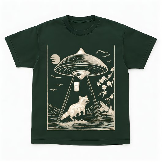 T-shirt Cosmic Forest Raccoon UFO Design Tee