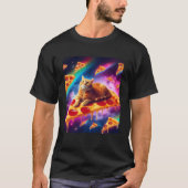 T-shirt Cosmic Ginger Cat Sailing Pizza Slice In The Rainb (Devant)