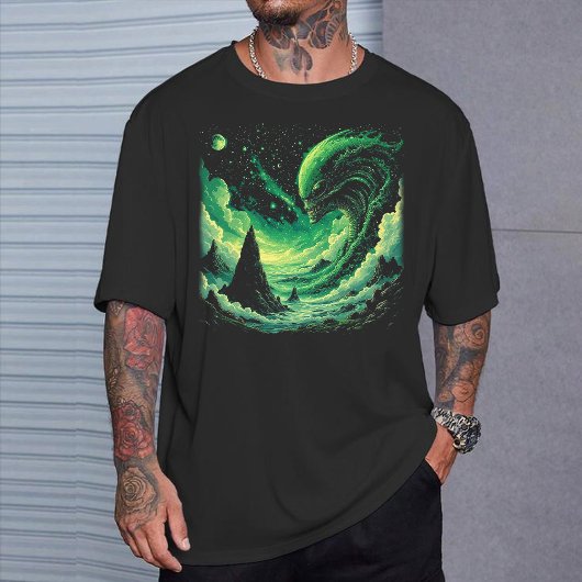 T-shirt Cosmic Wave T-Shirt: Glowing Green alien Art