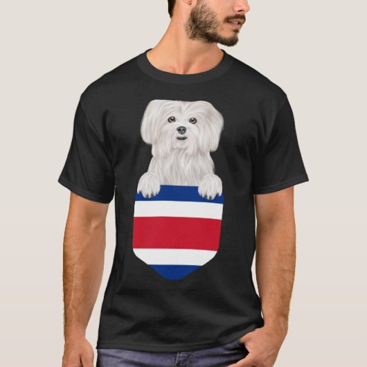 T-shirt Costa Rica Drapeau Chien Maltais À Poche (Devant)