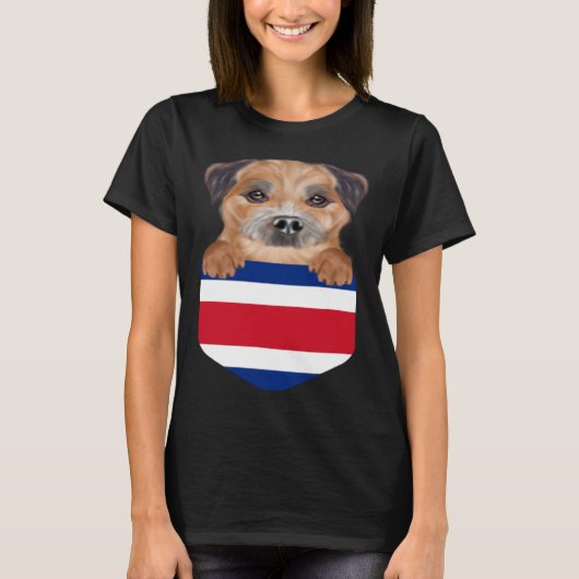 T-shirt Costa Rica Flag Border Terrier Dog In Pocket (Devant)
