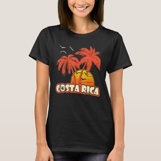 T-shirt Costa Rica Summer Palm Trees 80s Beach Sunset (Devant)