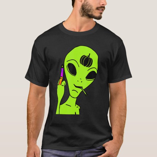 T-shirt Costume Alien Moyen Doigt Lazy Halloween Ufo Pu (Devant)