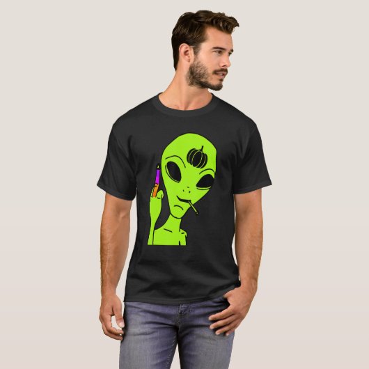 T-shirt Costume Alien Moyen Doigt Lazy Halloween Ufo Pu (Devant entier)