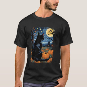 T-shirt Costume Chat Noir Halloween Starry Night Moon Autu