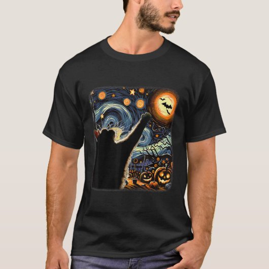 T-shirt Costume Chat Noir Van Gogh Starry Nuit Amusante Ch (Devant)