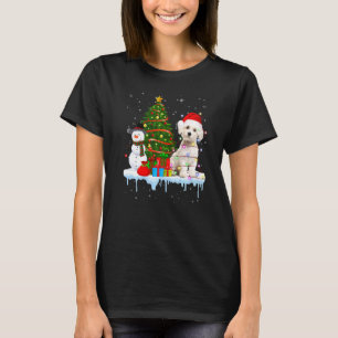 T-shirt Costume Chien Maltais Père Noël Éclairage Casquett