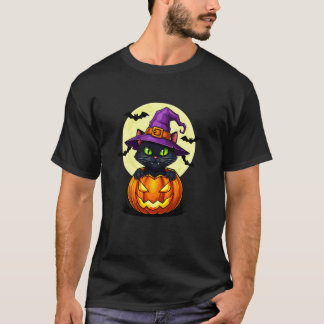 T-shirt Costume de chat noir citrouille Halloween automne