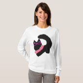 T-shirt Costume de chat noir Halloween rose (Devant entier)