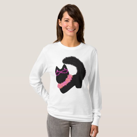 T-shirt Costume de chat noir Halloween rose (Devant entier)