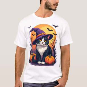 T-shirt Costume de chat noir rétro Halloween pour hommes 