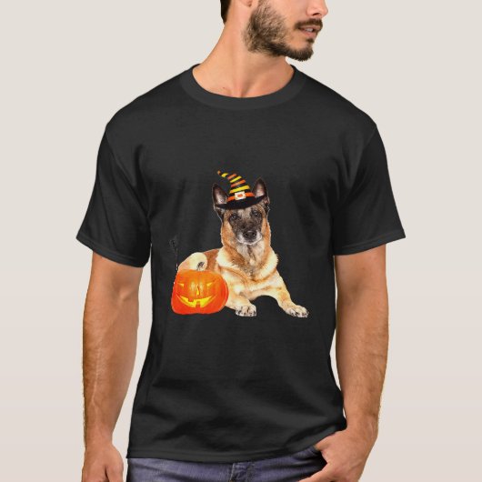 T-shirt Costume de chien d'Halloween Casquette malinois (Devant)