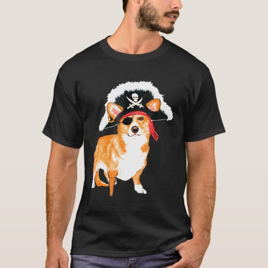 T-shirt Costume de chien d'Halloween Corgi Pirate T (Devant)