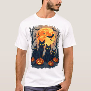 T-shirt Costume de Halloween Citrouille Chat Noir Rétro Po