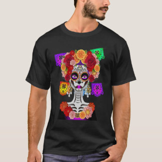 T-shirt Costume de Jour des Morts La Catrina Fleurs de Crâ
