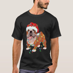 T-shirt Costume de Noël de Bulldog anglais Santa Hat Xmas