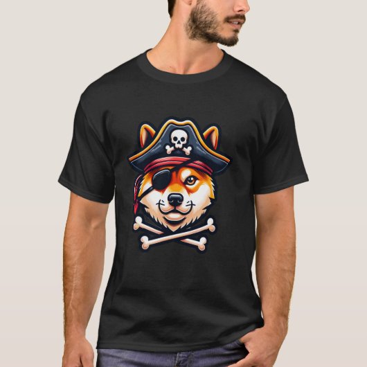 T-shirt Costume de pirate Shiba Inu Crâne Crossbones Chien (Devant)