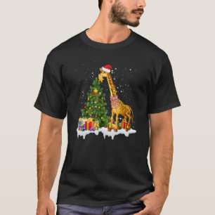 T-shirt Costume d'Écharpe Giraffe Père Noël Lumières Casqu
