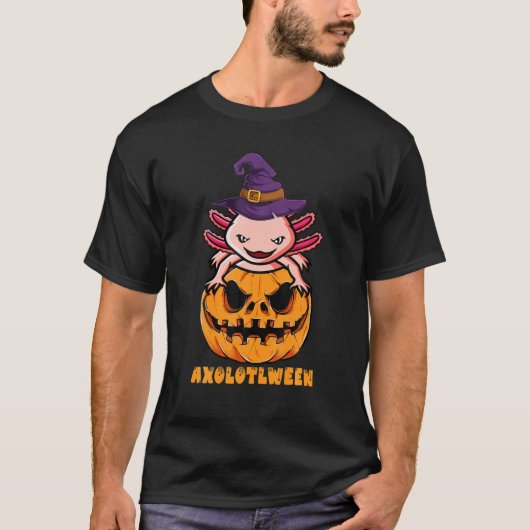 T-shirt Costume d'Halloween Axolotl avec Citrouille (Devant)