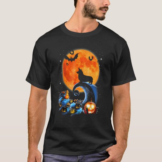 T-shirt Costume d'Halloween Citrouille Corgi Dog Moon 2 (Devant)