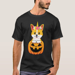 T-shirt Costume d'Halloween Citrouille Licorne Chien Corgi