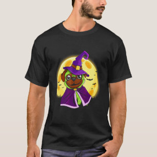 T-shirt Costume d'Halloween de Chien Mignon Pug Sorcière V