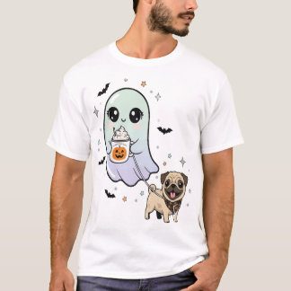 T-shirt Costume Halloween Café Chien Pug Fantôme Mignon