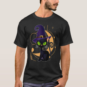 T-shirt Costume Halloween Chat Noir Chapeau de Sorcière Lu