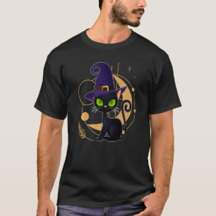 T-shirt Costume Halloween Chat Noir Chapeau de Sorcière Lu