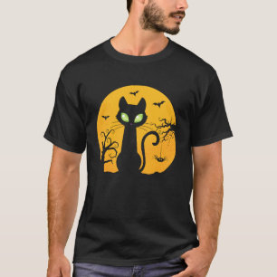 T-shirt Costume Halloween Chat Noir Vintage Lune Effrayant