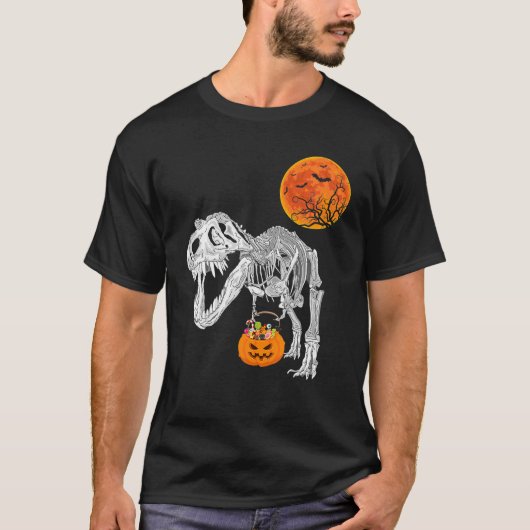 T-shirt Costume Halloween Dinosaure Squelette Citrouille T (Devant)