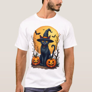T-shirt Costume Halloween rétro effrayant Chat noir Salem