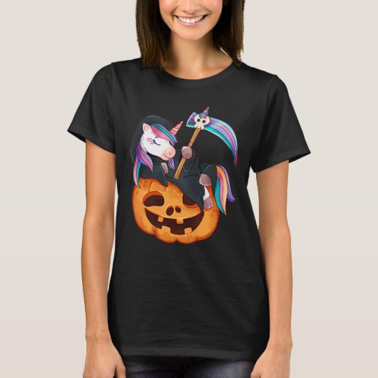 T-shirt Costume Halloween Unicorne Mort Sur Citrouille (Devant)