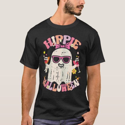 T-shirt Costume Hippie Fleur Fantôme Halloween Vibes Pumpk (Devant)