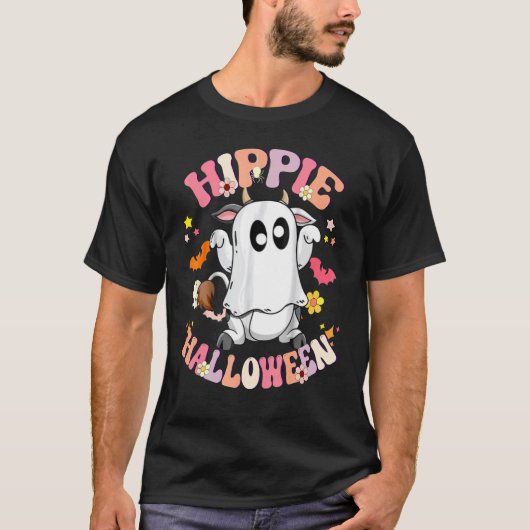T-shirt Costume Hippie Fleur Fantôme Halloween Vibes Pumpk (Devant)