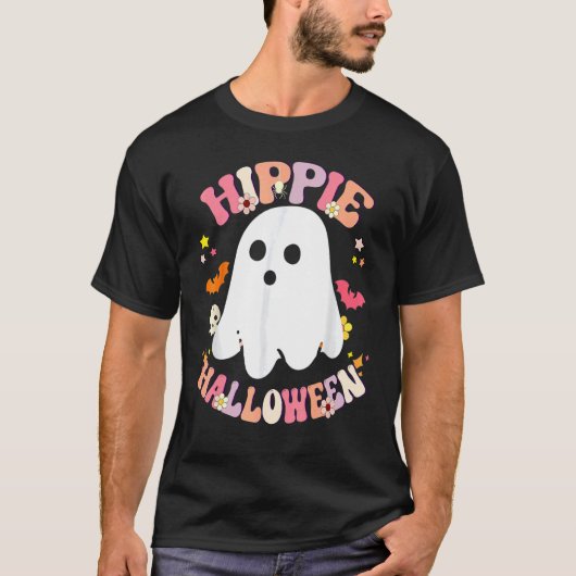 T-shirt Costume Hippie Fleur Fantôme Halloween Vibes Pumpk (Devant)