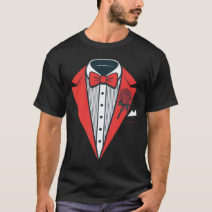 T-shirt Costume Smoking Rouge Avec Nœud Papillon Formel Fa