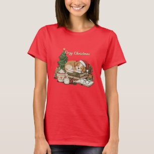 T-shirt Cosy Christmas Sleeping Chiot & Livres Vintage